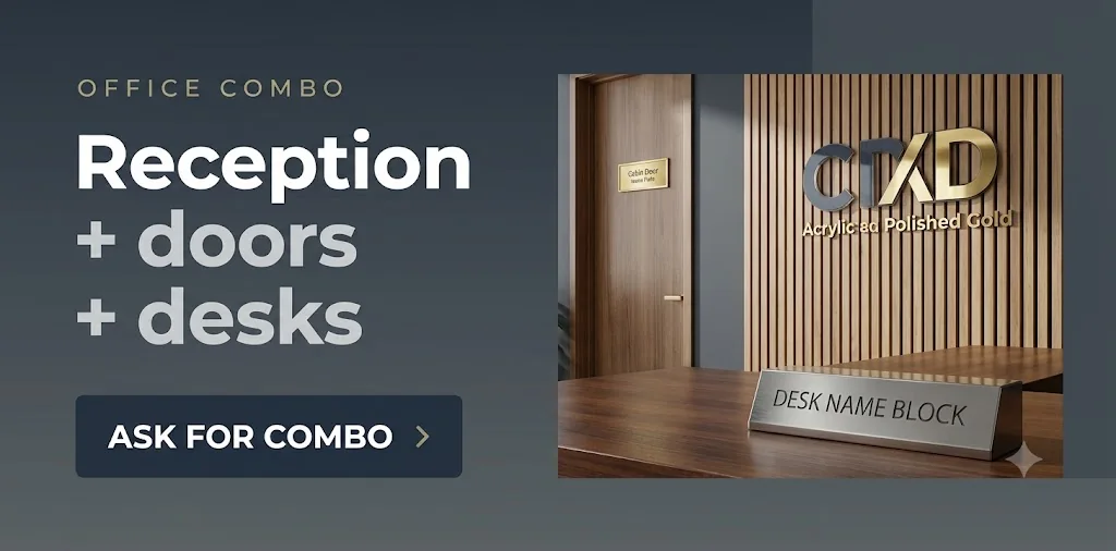 Reception + doors + desks